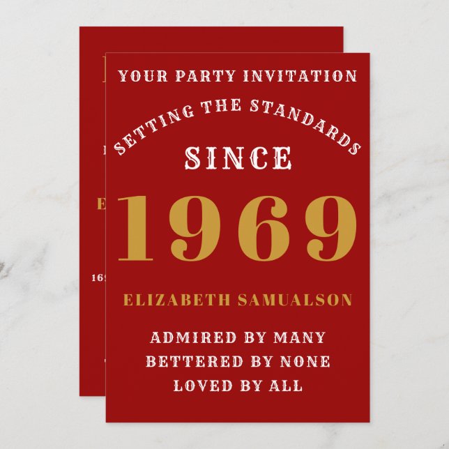 Personalised Birthday 1969  Create Your Own Red Invitation (Front/Back)