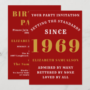 Personalised Birthday 1969 Create Your Own Red Invitation