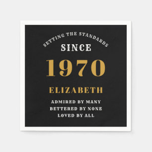 Personalised Birthday 1970 Add Your Name Black Napkin
