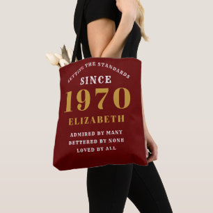 Personalised Birthday 1970 Add Your Name Burgundy Tote Bag