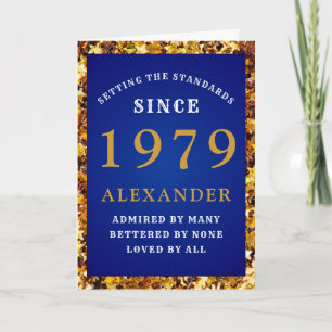 Personalised Birthday 1979 Blue Gold Glitter Name Card