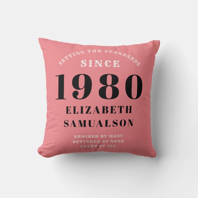 Personalised Birthday 1980 Pink Setting Standards Cushion (Front)