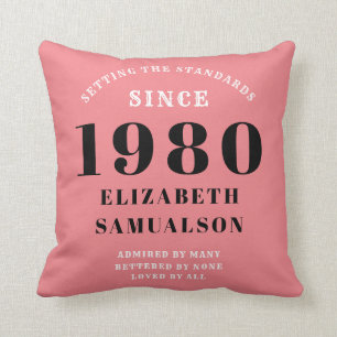 Personalised Birthday 1980 Pink Setting Standards Cushion