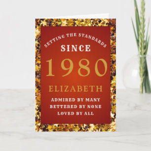 Personalised Birthday 1980 Red Gold Add Your Name Card