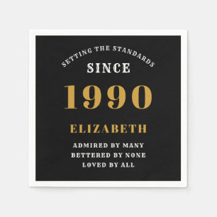 Personalised Birthday 1990 Add Your Name Black Napkin
