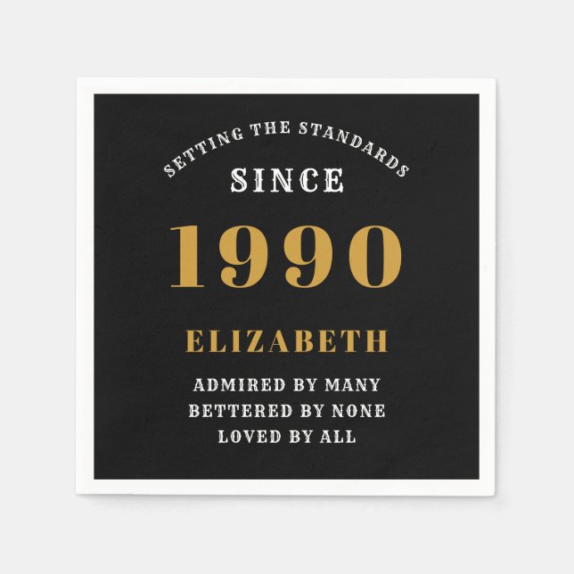 Personalised Birthday 1990 Add Your Name Black Napkin (Front)