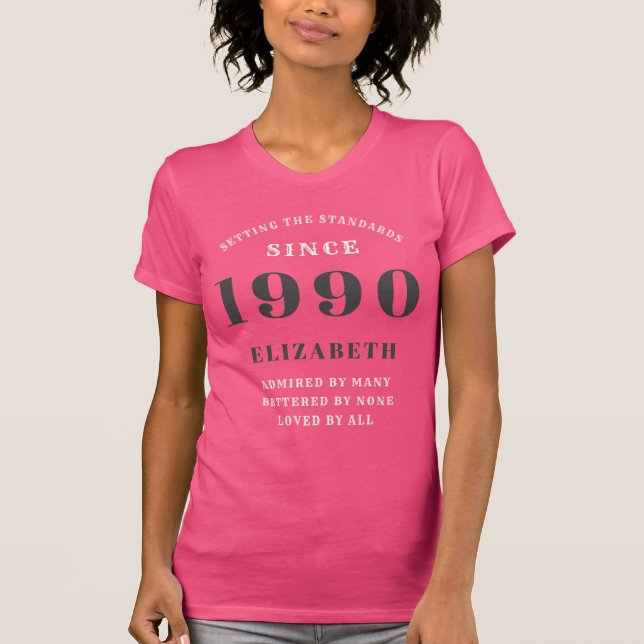 Personalised Birthday 1990 Add Your Name Pink T-Shirt (Front)