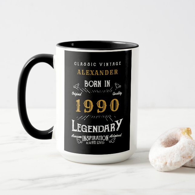 Personalised Birthday 1990 Design Your Own Vintage Mug (With Donut)