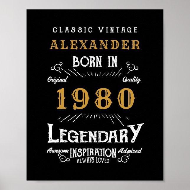 Personalised Birthday Add Your Name 1980 Legendary Poster (Front)