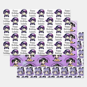 Personalised Birthday Anime Gaming and Pizza Party Wrapping Paper Sheet