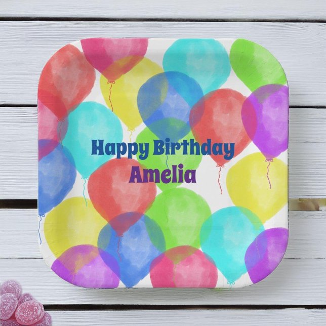 Personalised Birthday Balloon Party  Paper Plate (Creator Uploaded)