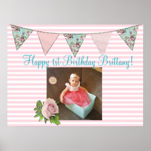 Personalised Birthday Banner for1st Birthday Girl Poster