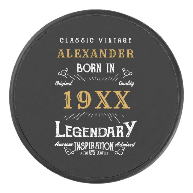 Personalised Birthday Best Dad Ever Legendary Gold Hockey Puck (Front)