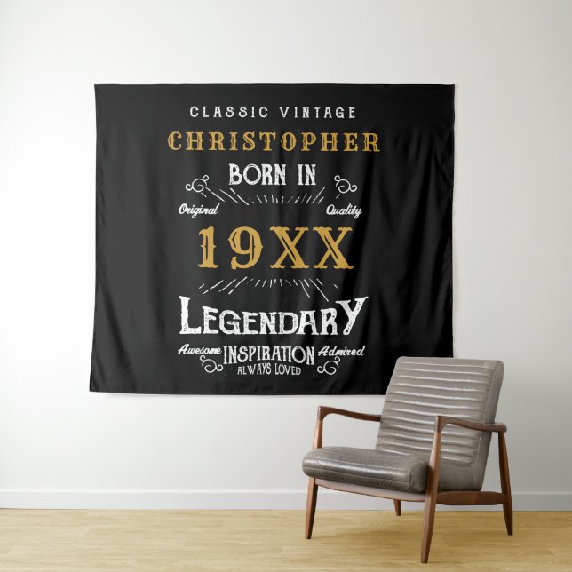 Personalised Birthday Best Dad Ever Legendary Gold Tapestry (In Situ (Horizontal))