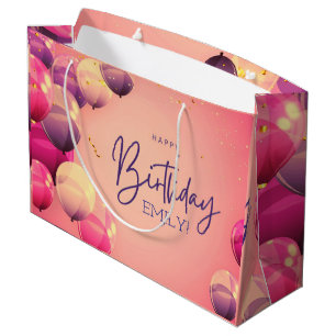 Personalised Birthday Blush pink girly Stripes Large Gift Bag