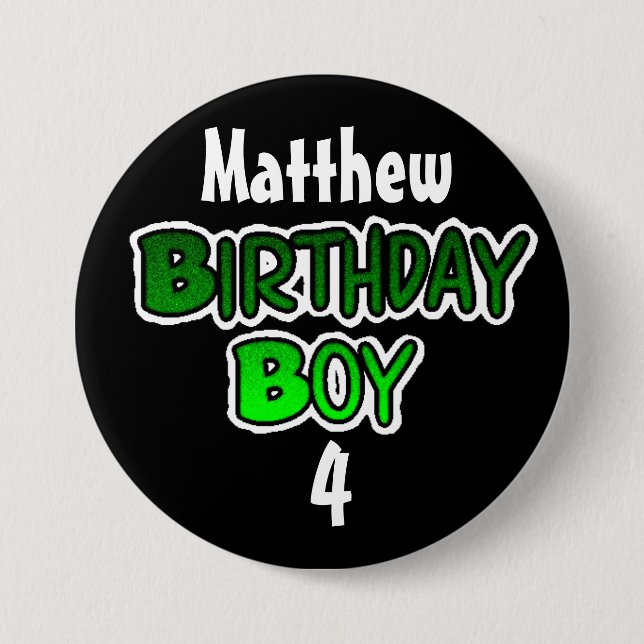 Personalised Birthday Boy Blue and Black Button (Front)