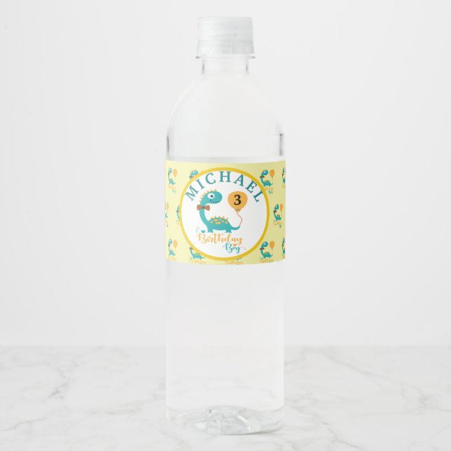 Personalised  Birthday Boy Dinosaur Water Bottle Label (Front)