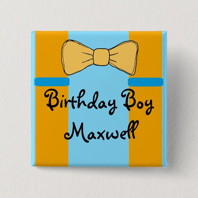 Personalised Birthday Boy Suspenders and Bow tie 15 Cm Square Badge (Front)