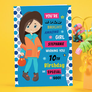 Personalised Birthday - Brunette Girl Card