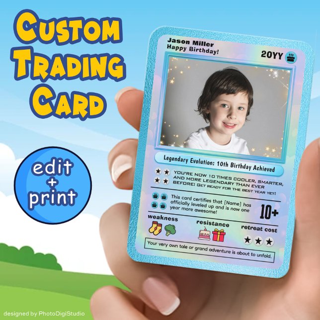 Personalised Birthday Card Birthday Trading Card (Personalized Birthday Card, Editable Birthday Trading Card Template and Print, Custom Cartoon Card)
