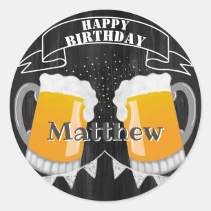 Personalised Birthday Chalkboard Beer Classic Round Sticker