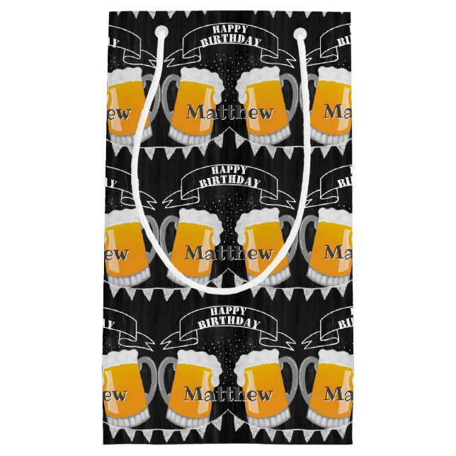 Personalised Birthday Chalkboard Beer Glass Small Gift Bag (Front)
