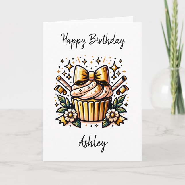 Personalised Birthday Cupcake and Colouring Page Card (Front)