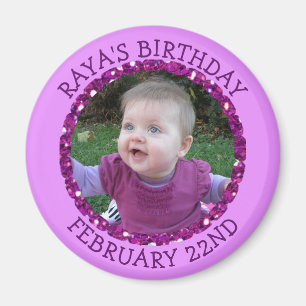 Personalised Birthday Date Reminds Purple Magnet