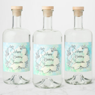 Personalised Birthday Dreamy Pastels Lotus Flower Liquor Bottle Label