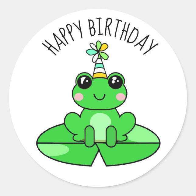 Personalised Birthday Frog on a Lily Pad Classic Round Sticker (Front)