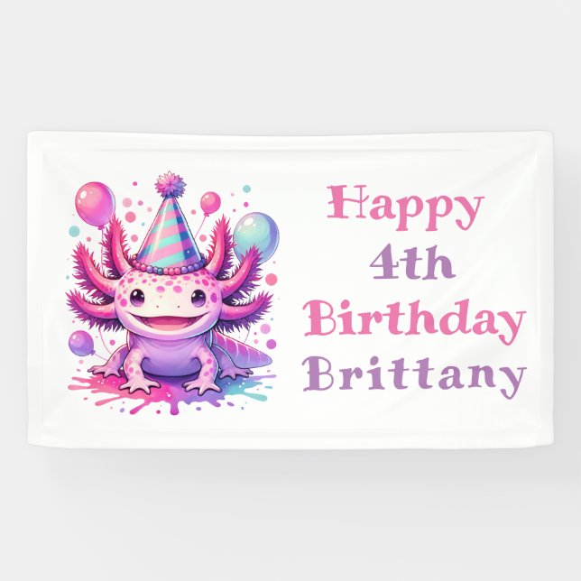 Personalised Birthday Girl | Anime Axolotl Banner (Horizontal)