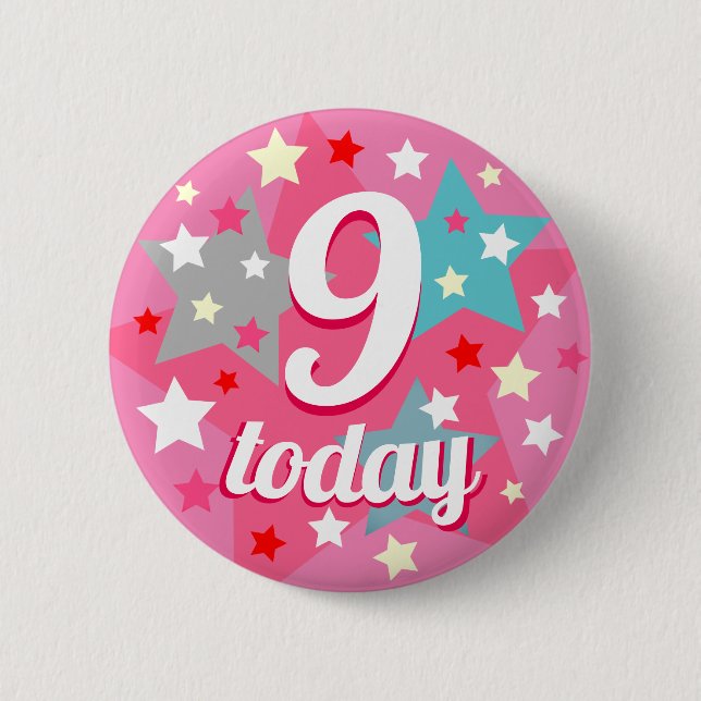 Personalised Birthday Girl Any Age Pink Starry  6 Cm Round Badge (Front)