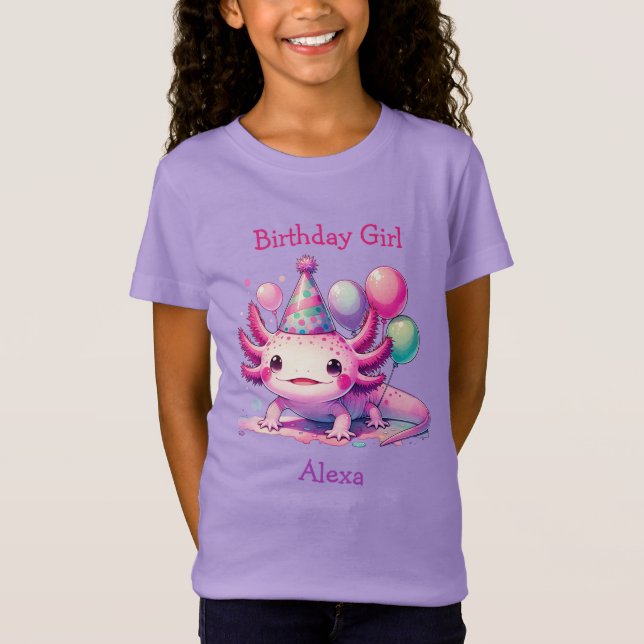 Personalised Birthday Girl | Axolotl Themed T-Shirt (Front)