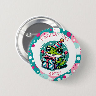 Personalised Birthday Girl   Frog Themed   6 Cm Round Badge
