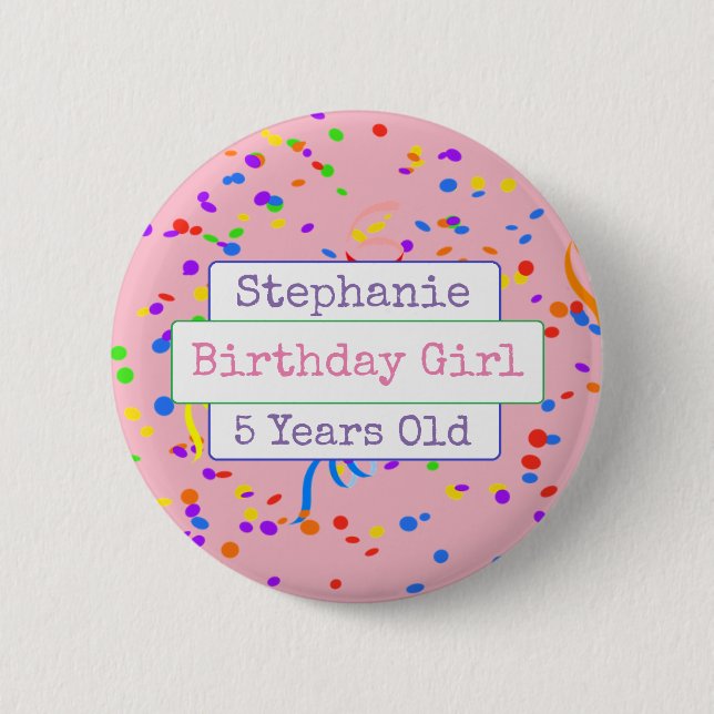 Personalised Birthday Girl Fun Confetti Button (Front)