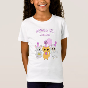 Personalised Birthday Girl LLama, Kitten and Mouse T-Shirt