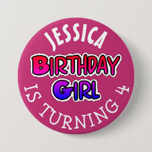 Personalised Birthday girl pink Button