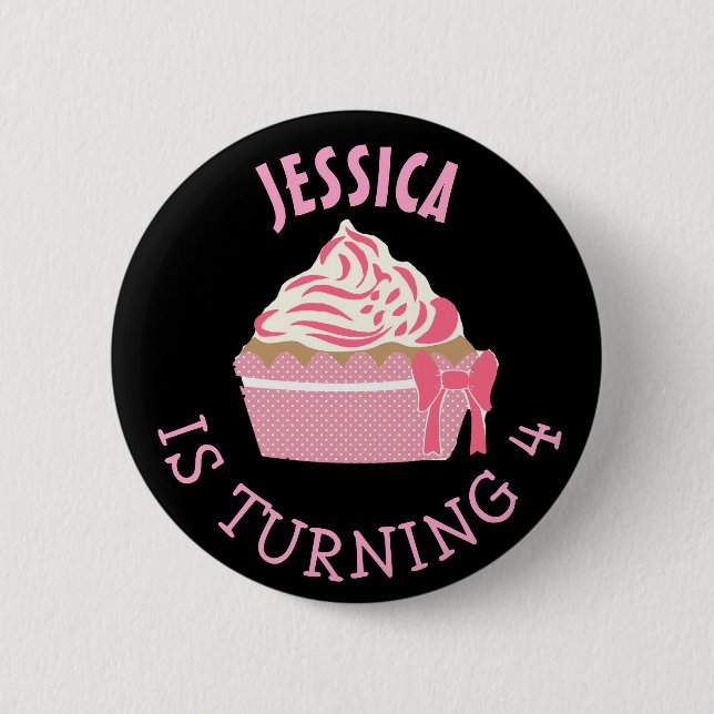 Personalised Birthday girl Pink Cupcake Button (Front)