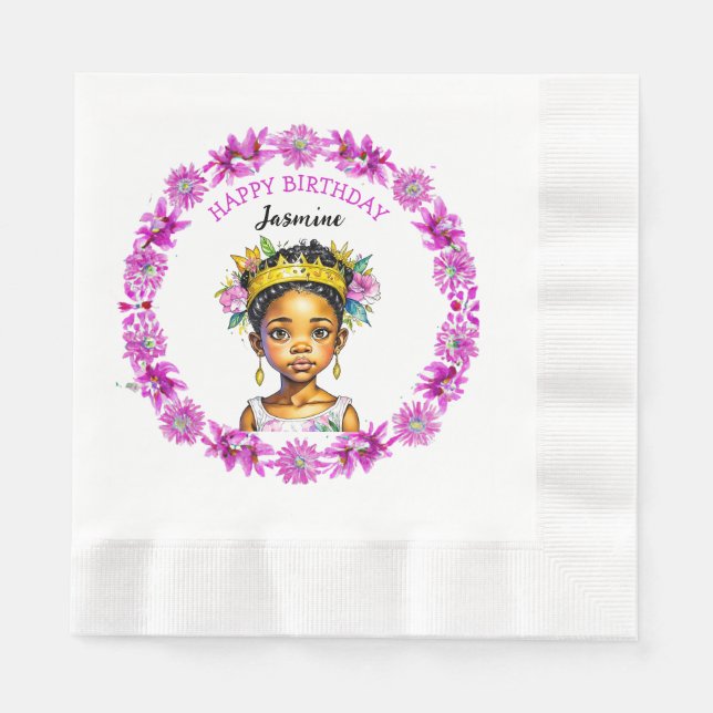 Personalised Birthday Girl Princess of Colour Napkin (Front)