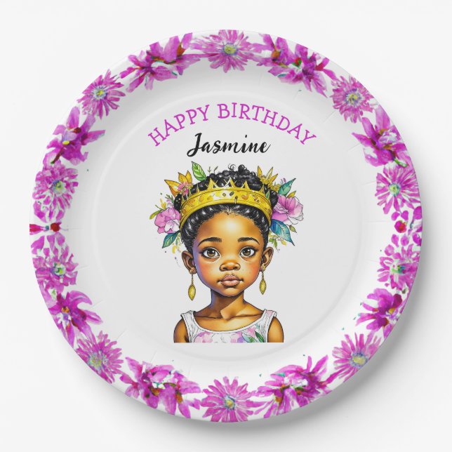 Personalised Birthday Girl Princess of Colour Paper Plate (Front)