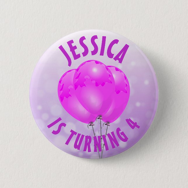 Personalised Birthday girl Purple and Teal Button (Front)