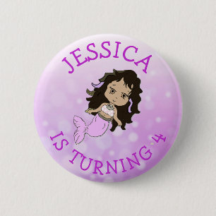 Personalised Birthday girl Purple Mermaid Button