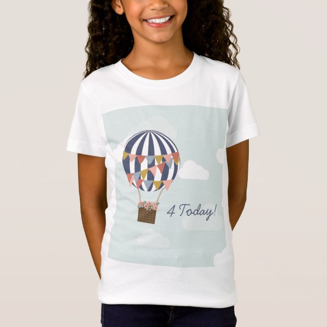 Personalised Birthday Girl T-shirt Hot Air Balloon (Front)