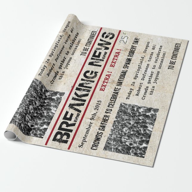 Personalised Birthday Headline News Wrapping Paper (Unrolled)