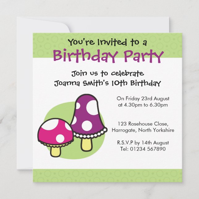 Personalised Birthday Invitation - Mushrooms (Front)