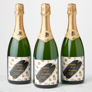 Personalised Birthday Modern Black and Gold  Wine  Sparkling Wine Label