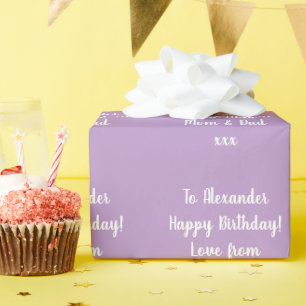 Personalised Birthday Modern Typography Lilac Wrapping Paper
