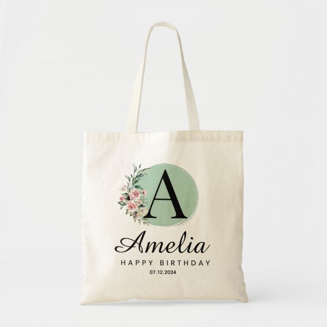 Personalised Birthday Monogram Custom Name & Date  Tote Bag (Front)