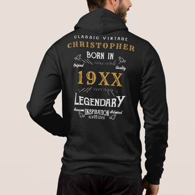Personalised Birthday Monogram Legendary Father Hoodie (Back)