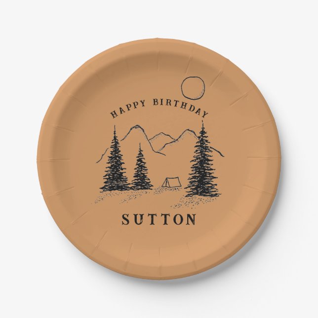 Personalised Birthday Paper Plates Camping  (Front)